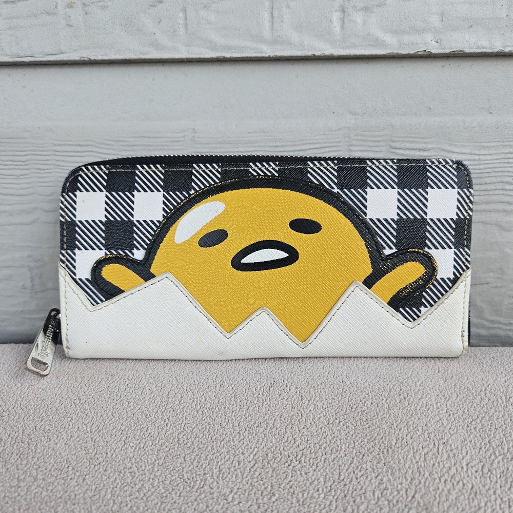 Loungefly Gudetama The Lazy Egg Black & White Gingham Plaid Wallet Zip Around